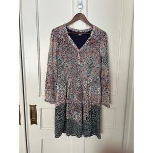 Maeve Smocked Tiled Amethyst Knee Length Dress Womens Size Medium Pink Green